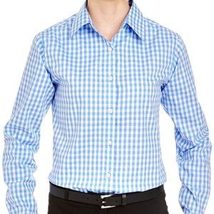 NWT ULTRACLUB MEDIUM‎  CHECK WOVEN BUTTON FRONT TOP LIGHT BLUE SIZES XL & 2XL